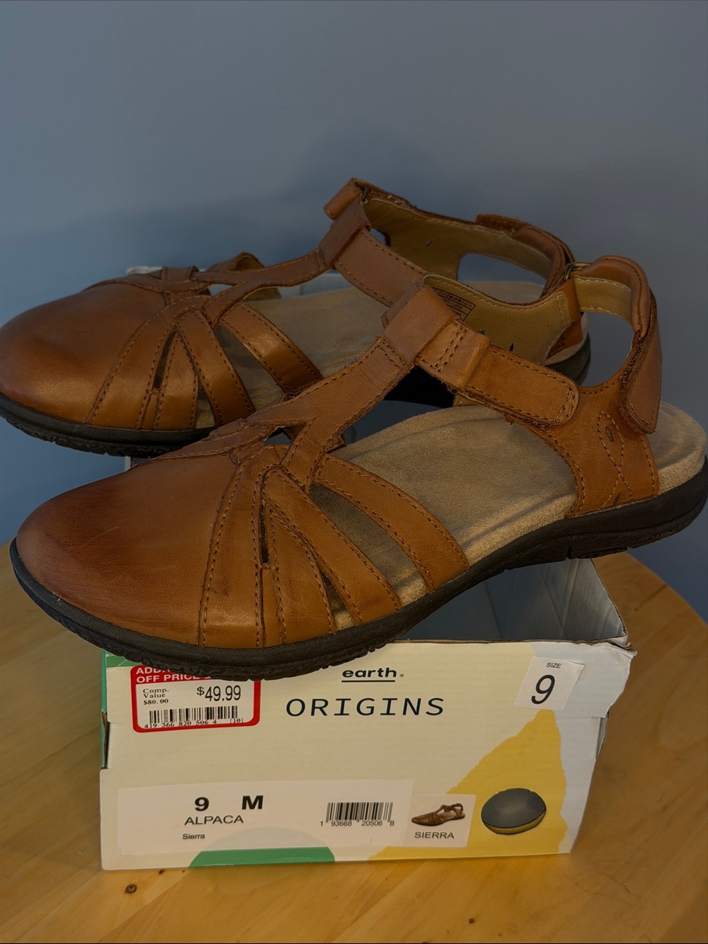Earth Origins Sierra Tan Brown Leather Strappy Sandals 9M